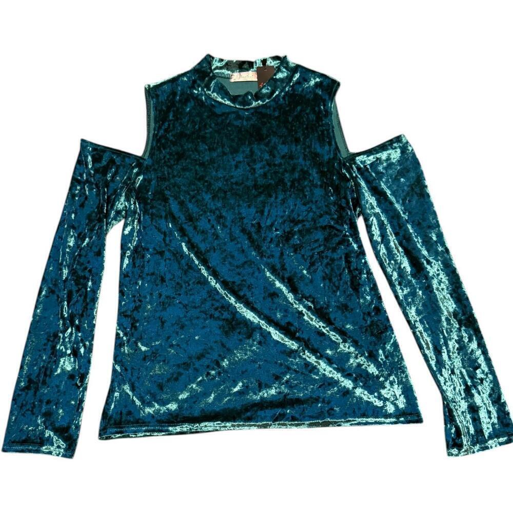 Janteel teal crushed velvet cold shoulder top women’s 2XL Jacelook style